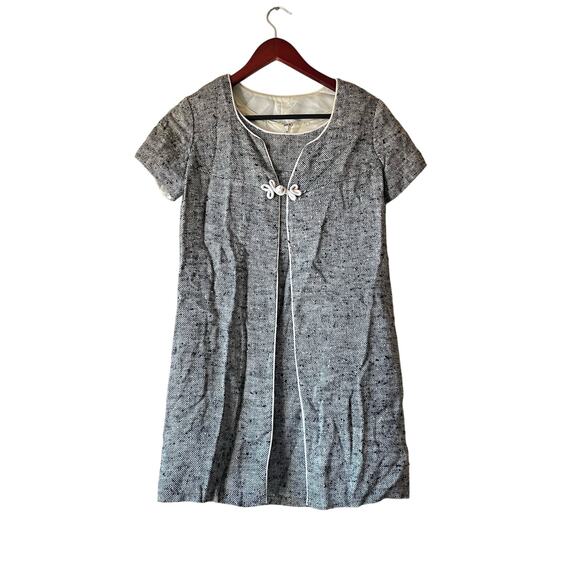 Vintage 60s Mod Tweed Two Piece Dress and Jacket Set Gray Jackie O Style Size XS - Picture 1 of 8